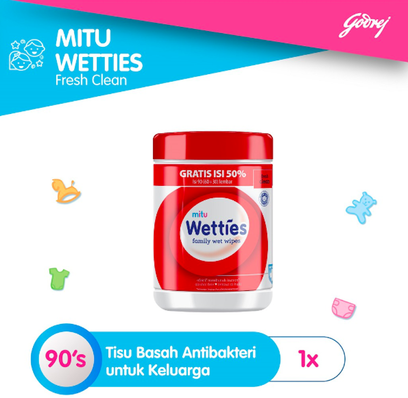 Mitu Wetties Antiseptic Family Wet Wipes Fresh Clean Bottle