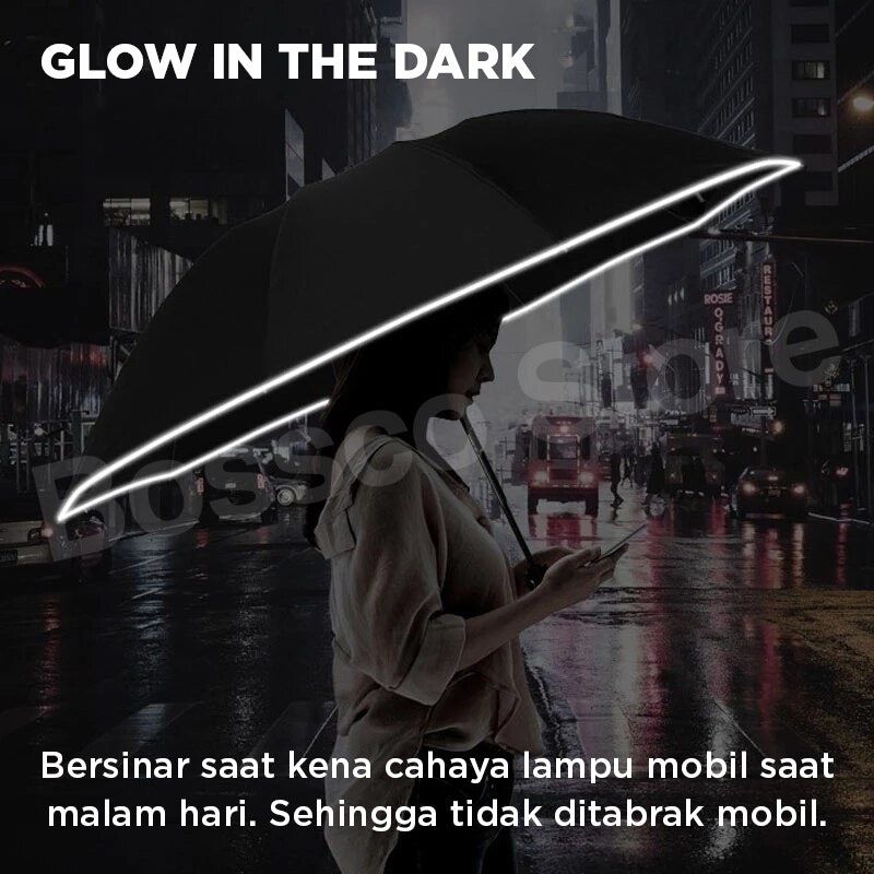 Bossco Payung Lipat Terbalik Otomatis Anti UV 99,97% Reverse Umbrella