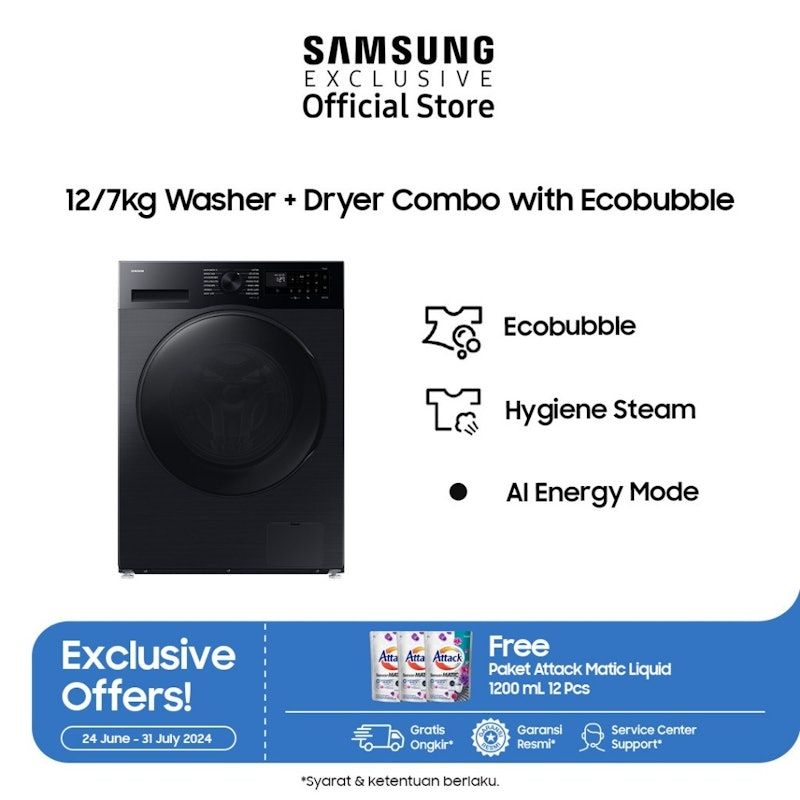 Samsung | 12+7 kg Laundry Front Load Washer+Dryer AI Ecobubble™