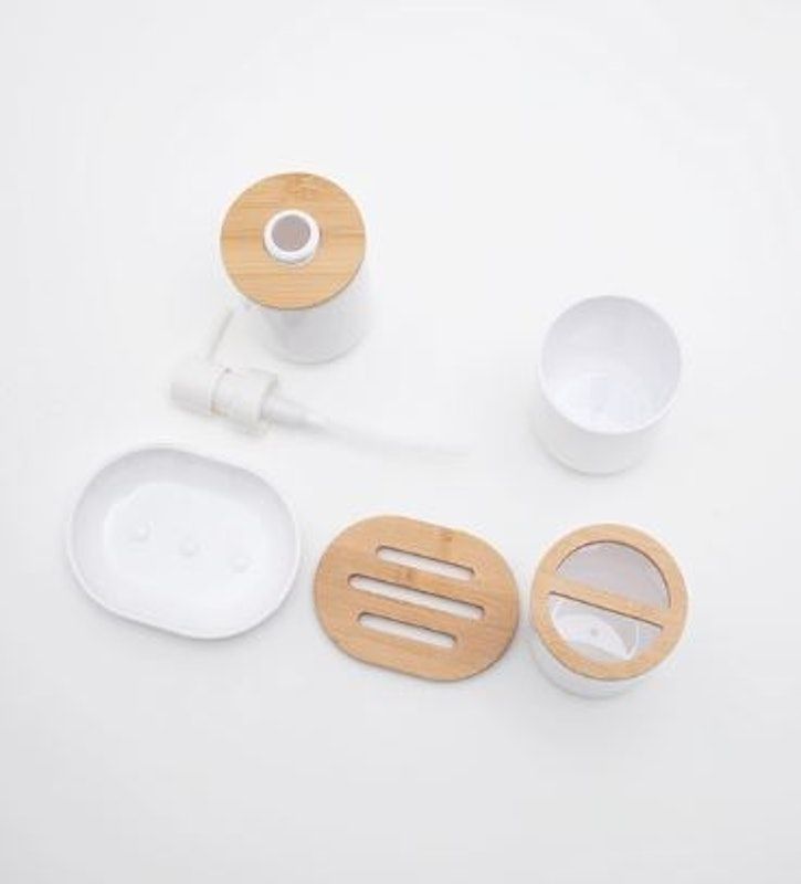 Toothbrush Holder Soap Dispenser Set White