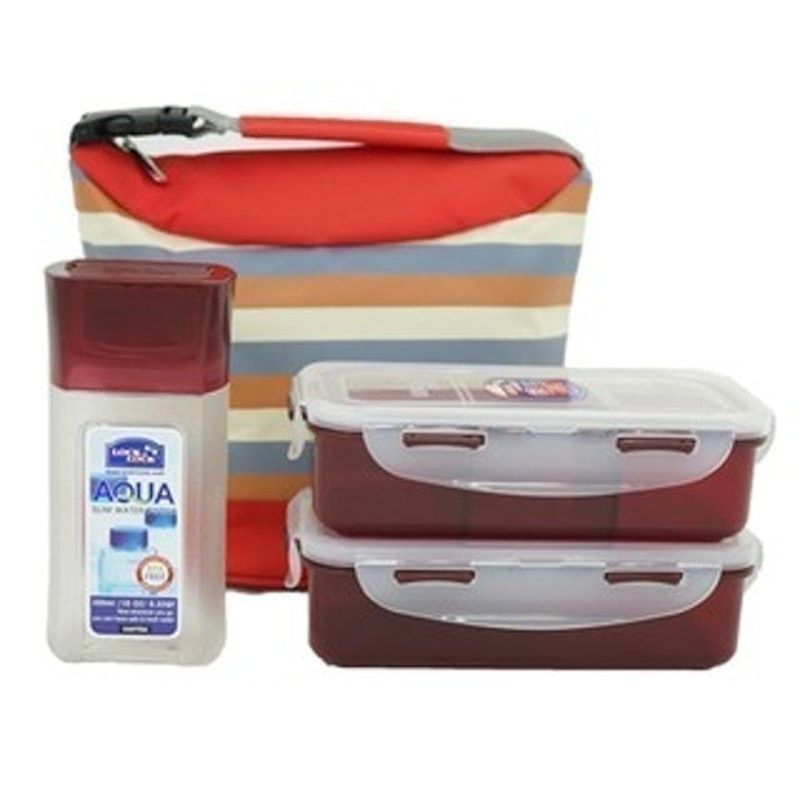 Lunch Box 3P with Stripe Pattern Bag