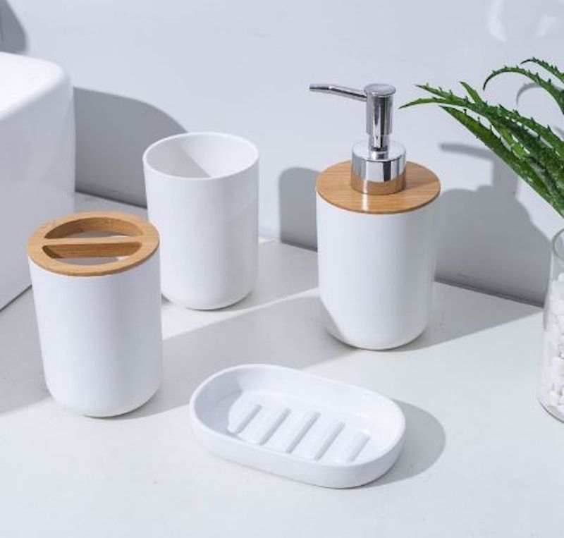 Toothbrush Holder Soap Dispenser Set White