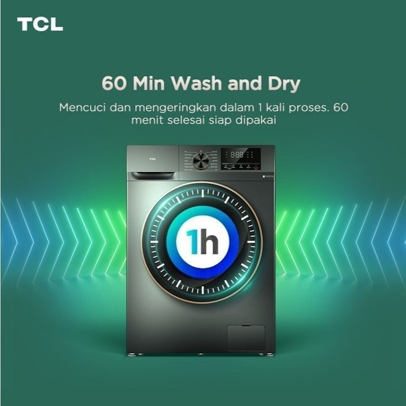 TCL Ecorora Mesin Cuci Front Loading Washer Dryer 10.5 kg
