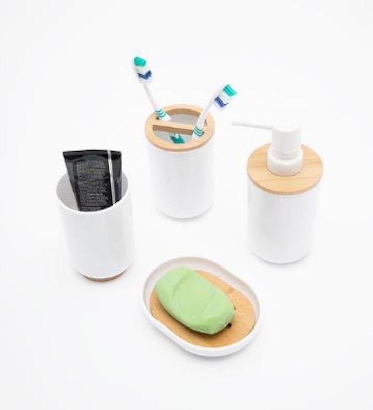 Toothbrush Holder Soap Dispenser Set White