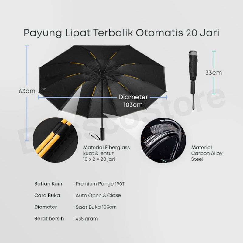 Bossco Payung Lipat Terbalik Otomatis Anti UV 99,97% Reverse Umbrella