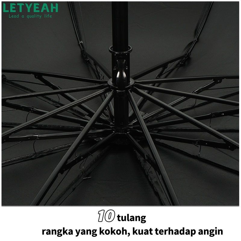 LetYeah 10 Tulang Payung Lipat Hitam