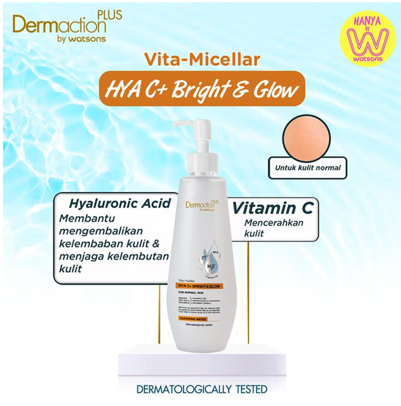 Dermaction Plus By Watsons Vita-Micellar Hya C+ Bright & Glow Cleansing Water