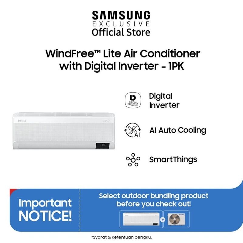 Samsung | WindFree Lite Air Conditioner Wall-mount AI Auto Cooling - 1 PK