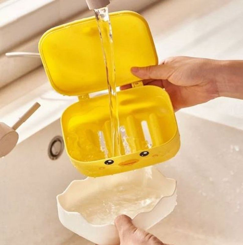 Tempat Sabun Kotak Sabun Batang Motif Bebek Penutup Anti Tumpah