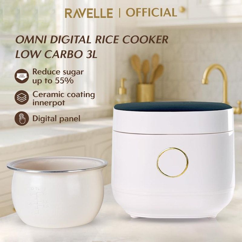 RAVELLE Omni Rice Cooker Digital Low Carbo 3L Ceramic