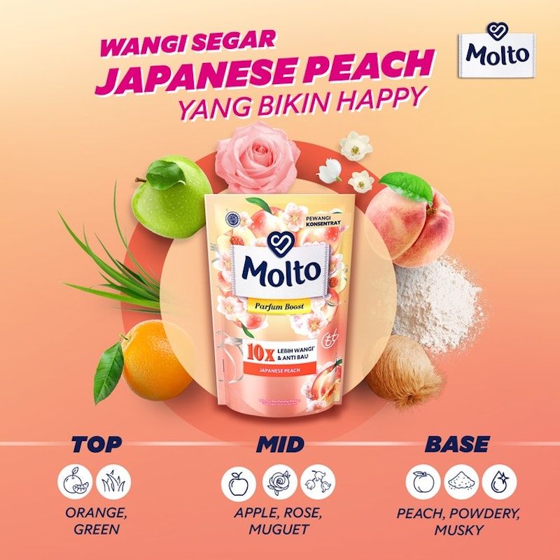 Molto Pelembut dan Pewangi Parfum Boost Japanese Peach