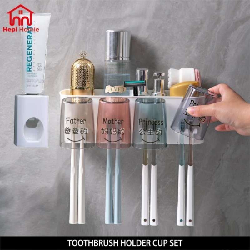 Toothbrush Holder Cup Set + Toothpaste Dispenser