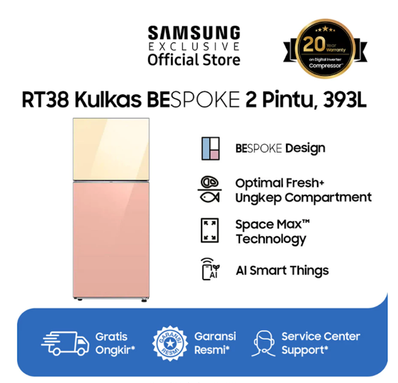 Samsung | 393 L Bespoke Refrigerator TMF Ungkep Compartment Clean Vanilla + Clean Peach