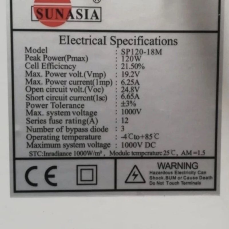 Sun Asia Solar Panel 120 WP