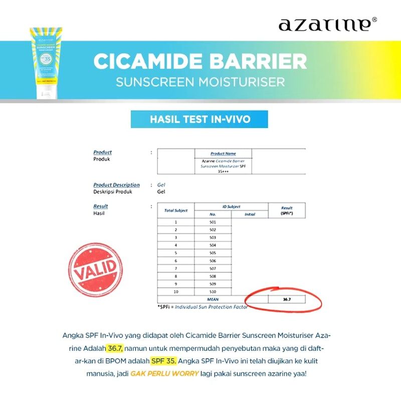 Azarine® | Cicamide Barrier Sunscreen Moisturiser SPF35 PA+++