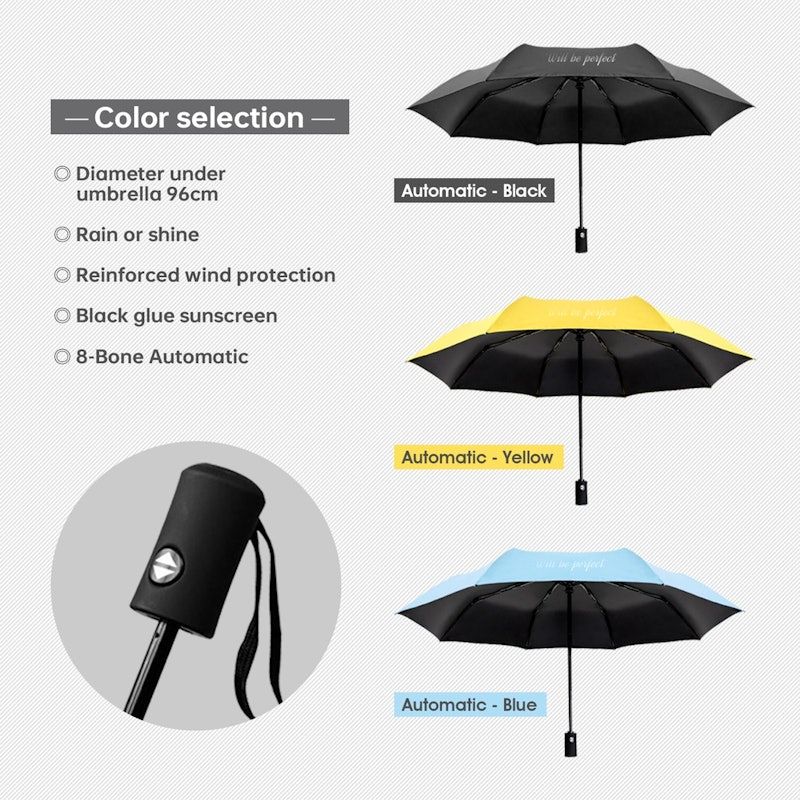 Perfin Payung Lipat Lapisan Hitam 96 cm