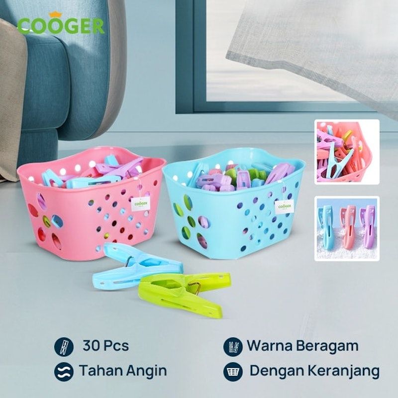 Jepitan Jemuran Warna Warni dengan Wadah Keranjang