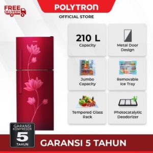 Polytron Kulkas 2 Pintu Metallic 210 liter