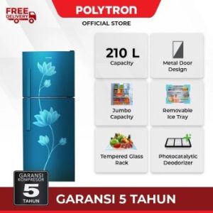 Polytron | Kulkas 2 Pintu Metallic 210 Liter