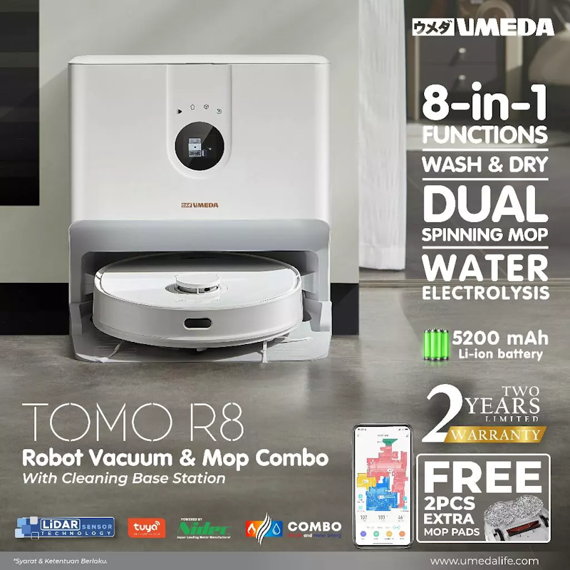 Umeda Tomo Robot Vacuum Cleaner Mop Combo + Auto Empty Station